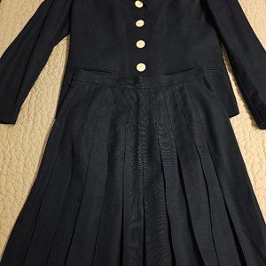TALBOT'S PETITE DARK NAVY SINGLE BREASTED JACKET SZ 4 / PLEATED SKIRT SZ 6